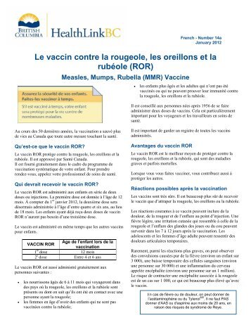 Le vaccin contre la rougeole, les oreillons et la rubÃ©ole - HealthLinkBC