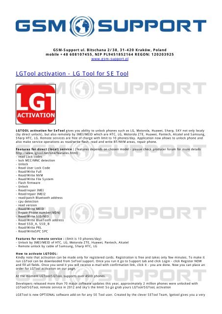 Lgtool Activation Lg Tool For Se Tool Gsm Support