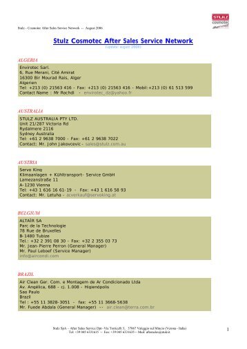 Stulz Cosmotec After Sales Service Network