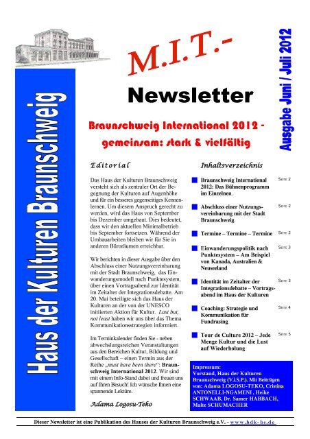 Newsletter - im Haus der Kulturen Braunschweig eV