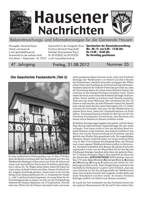 Freitag, 31.08.2012 47. Jahrgang Nummer 35 - Hausen