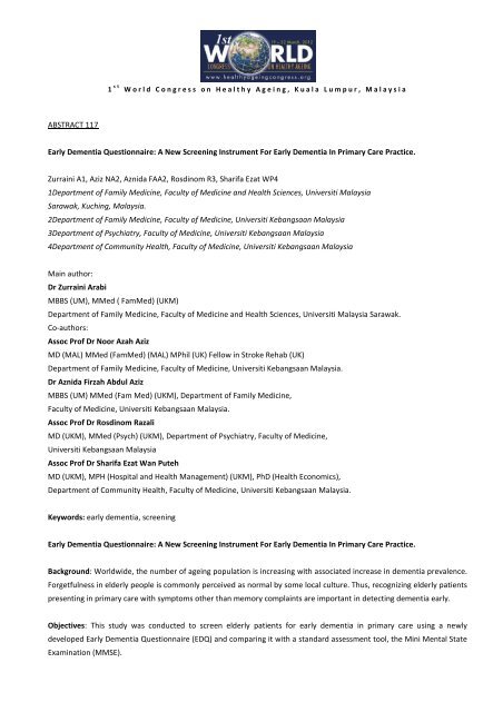 ABSTRACT 117 Early Dementia Questionnaire: A New Screening 