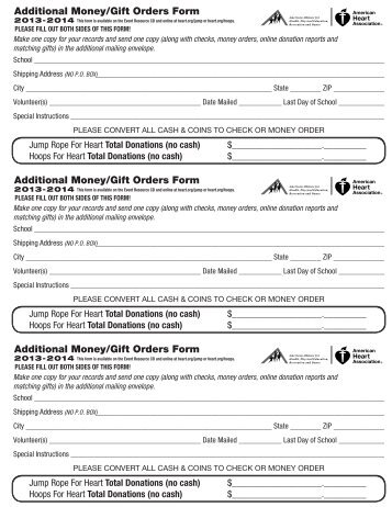 Additional Money and Gift Order Form - American Heart Association