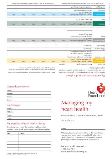 Managing my heart health. At a glance record card - Heart Foundation