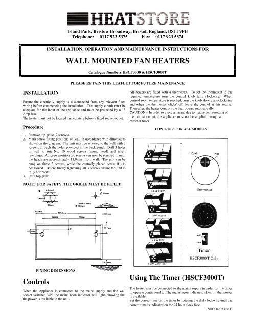 HSCF3000__HSCF3000T_Instructions_-_Issue_3 ... - Heatstore
