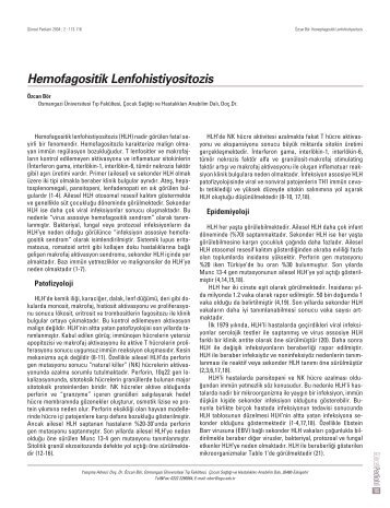 Hemofagositik Lenfohistiyositozis - Güncel Pediatri Dergisi