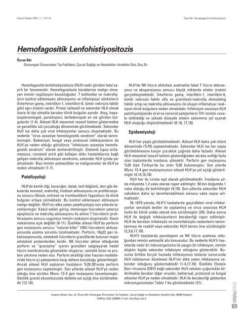 Hemofagositik Lenfohistiyositozis - Güncel Pediatri Dergisi