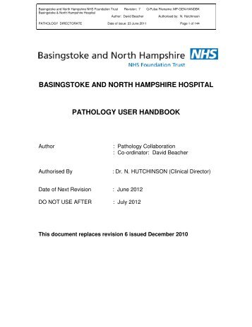 basingstoke and north hampshire hospital pathology user handbook