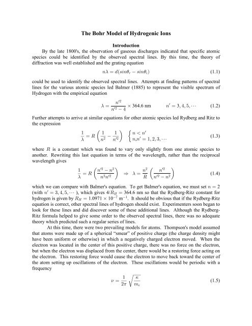 The Bohr Model of Hydrogenic Ions