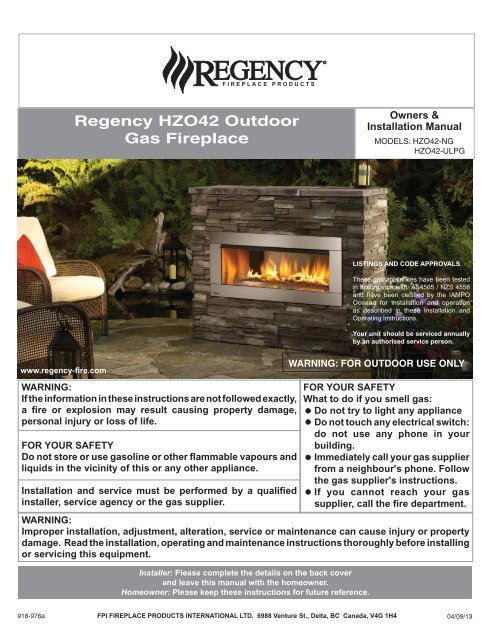 Regency HZO42 Outdoor Gas Fireplace - Regency Fireplace Products