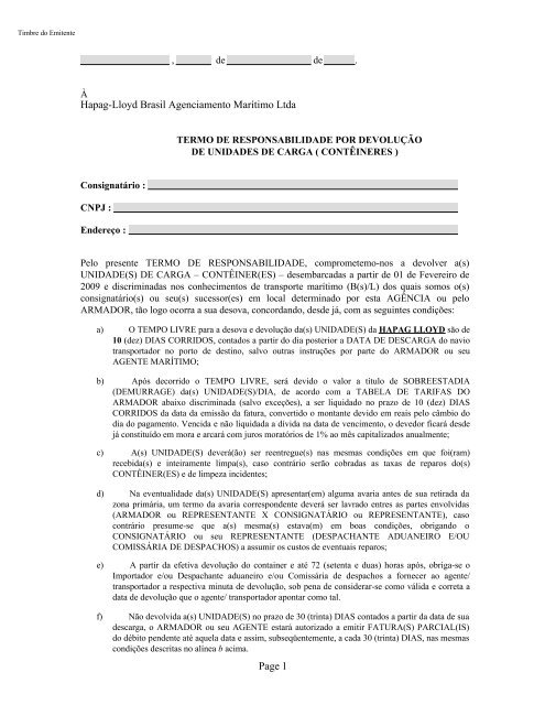 1 Page Hapag-Lloyd Brasil Agenciamento Marítimo Ltda