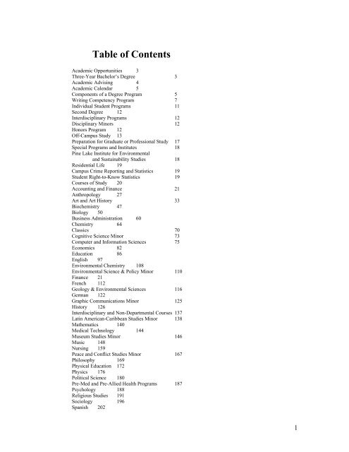Hartwick Academic Calendar 2022 Table Of Contents - Hartwick College