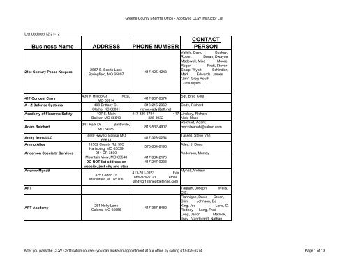 Updated Approved Instructors Greene County Missouri