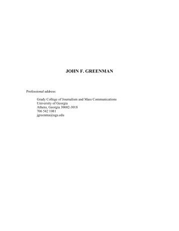 JOHN F. GREENMAN - Grady College of Journalism and Mass ...