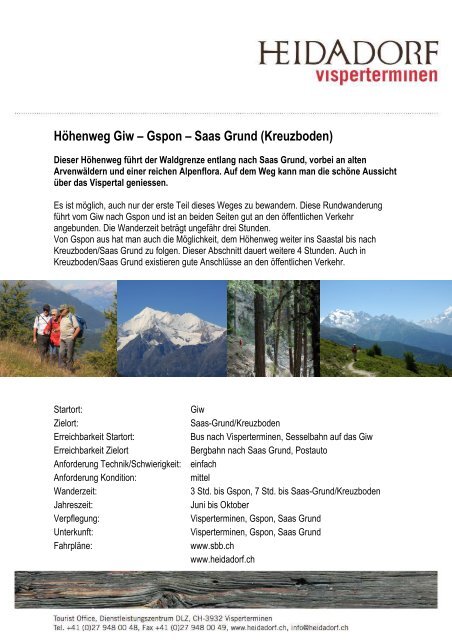 HÃ¶henweg Giw â Gspon â Saas Grund (Kreuzboden)