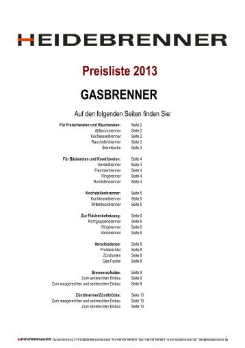 Preisliste 2013 GASBRENNER