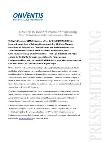 ONVENTIS forciert Produktenwicklung - HeidelbergCapital