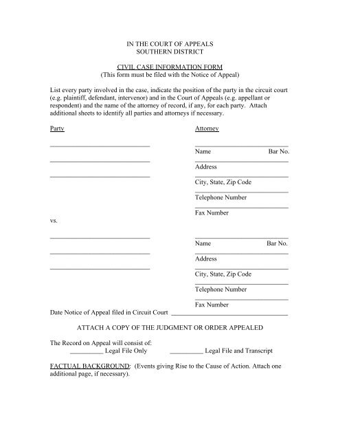 Civil Case Information Form - Greene County, Missouri