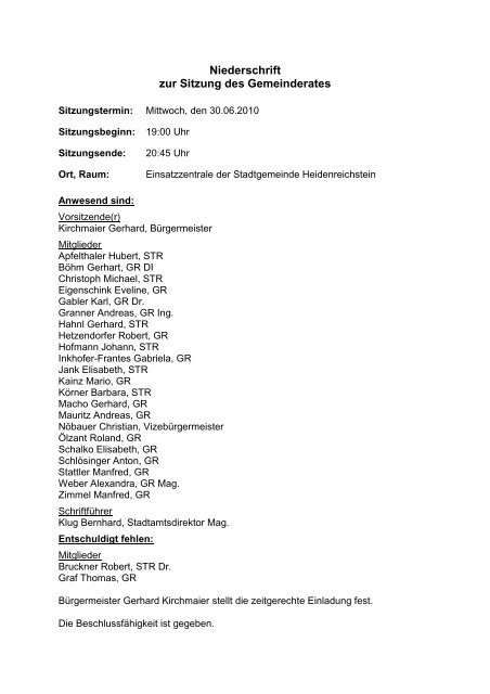 Gemeinderatssitzung 2010-06 (236 KB) - .PDF - Heidenreichstein