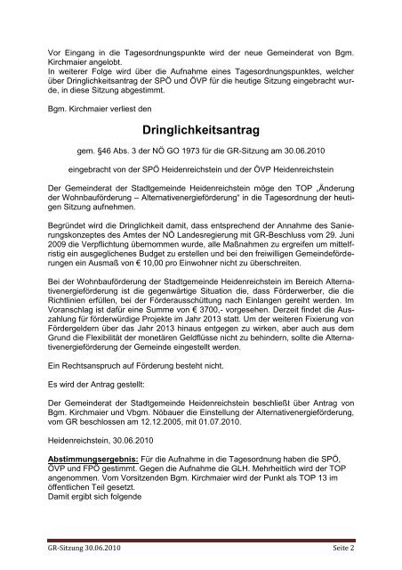 Gemeinderatssitzung 2010-06 (236 KB) - .PDF - Heidenreichstein