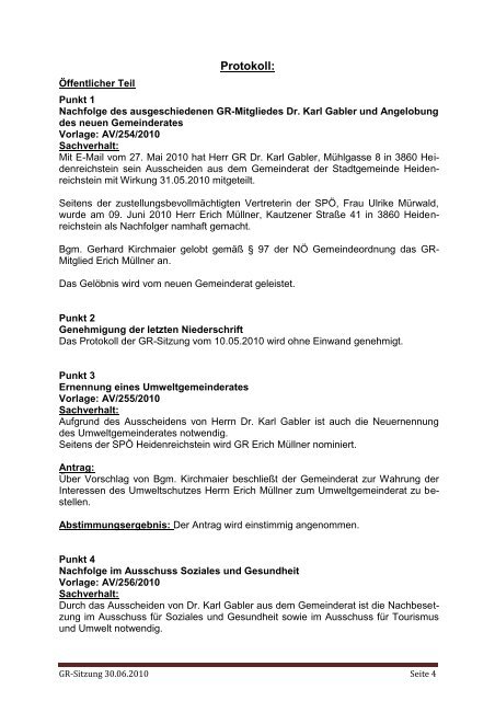 Gemeinderatssitzung 2010-06 (236 KB) - .PDF - Heidenreichstein