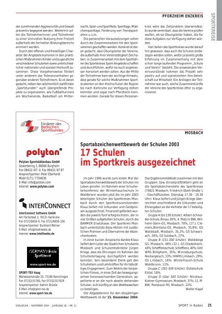 Download des Sport in Baden 11/04 - Badischer Sportbund Nord ev