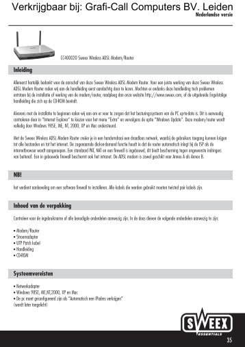 Sweex ADSL Modem/Router 11G Annex A/B (CC400020) - Grafi-Call