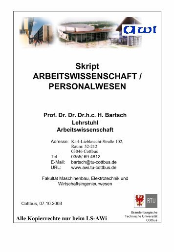 Skript ARBEITSWISSENSCHAFT ... - Heinz-bartsch.de