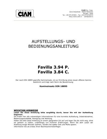 Bedienungsanleitung Clam FAVILLA Serie 3.84C und 3.94P