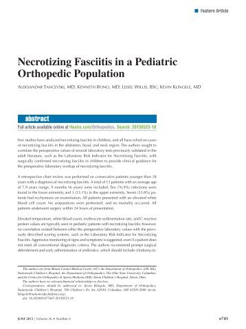 Necrotizing Fasciitis in a Pediatric Orthopedic Population - Healio