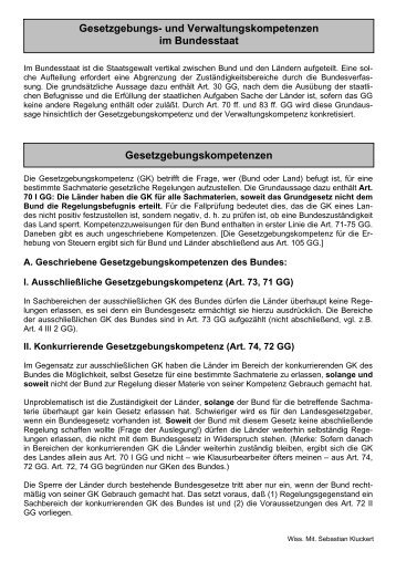 Gesetzgebungs- und Verwaltungskompetenzen im Bundesstaat ...