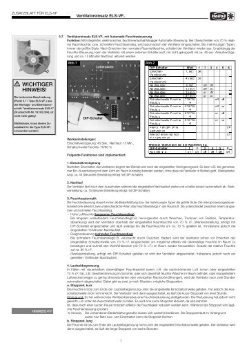 Zusatzblatt fÃ¼r Ventilatoreinsatz ELS-VF.. - HELIOS Ventilatoren