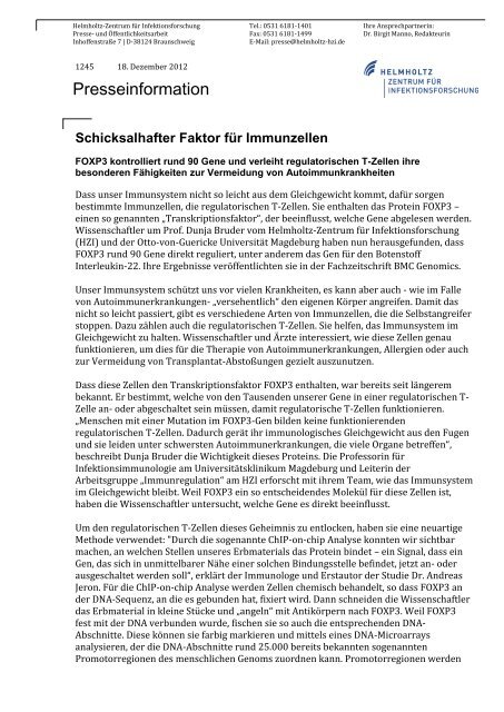 1245 Schicksalhafter Faktor fuer Immunzellen - Helmholtz-Zentrum ...