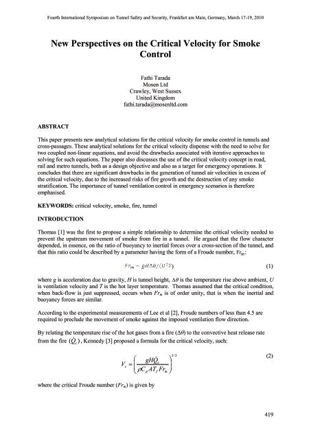 New Perspectives on the Critical Velocity for Smoke Control