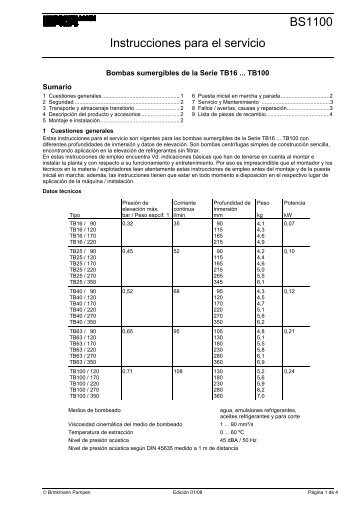 BS1100 Instrucciones para el servicio - Brinkmann Pumps