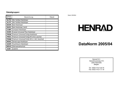 Begleitheft Datanorm Stammdaten 4.0 - Henrad