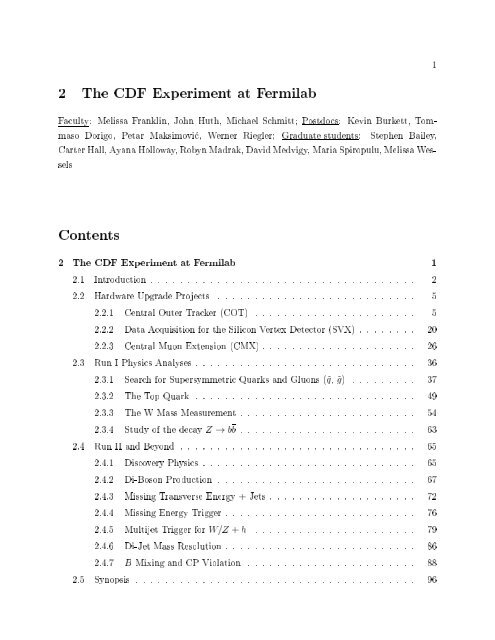 2 The CDF Experiment at Fermilab Contents - Harvard University ...