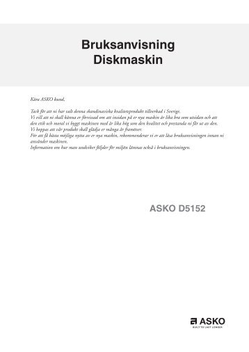 Bruksanvisning Diskmaskin ASKO D5152 - Elon