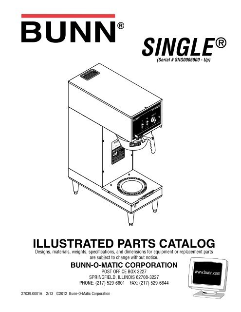 Single Parts Manual Bunn