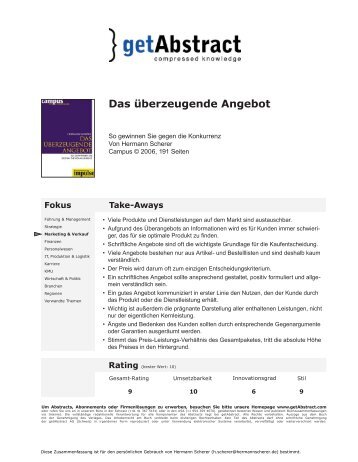 Das Ã¼berzeugende Angebot - Hermann Scherer