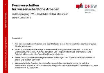 Formvorschriften für wissenschaftliche Arbeiten - Handel - DHBW ...