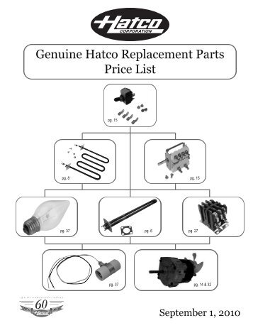 Genuine Hatco Replacement Parts Price List - HD Sheldon and Co.