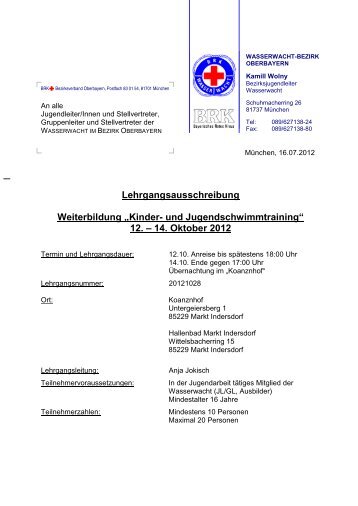 „Kinder- und Jugendschwimmtraining“ 12. – 14. Oktober 2012