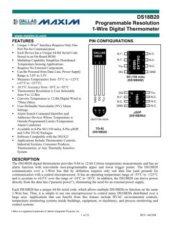 DS18B20 Programmable Resolution 1-Wire Digital ... - Wulfden.org