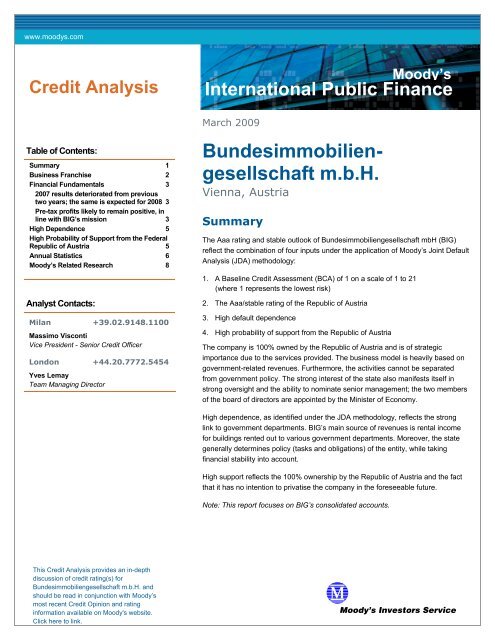 International Public Finance Moody's Credit Analysis - BIG