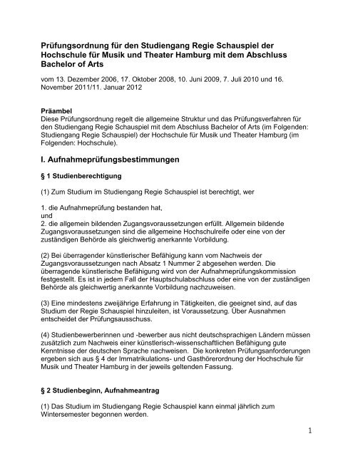 Regie Schauspiel Hochschule Fur Musik Und Theater Hamburg