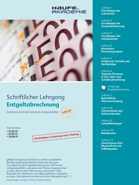 Schriftlicher Lehrgang Entgeltabrechnung - Haufe Akademie