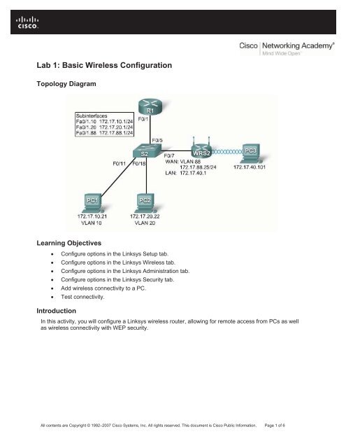 Lab 1: Basic Wireless Configuration