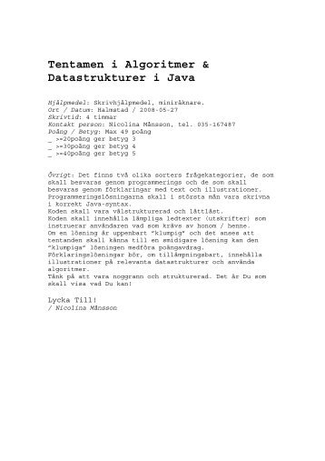 Tentamen i Algoritmer & Datastrukturer i Java