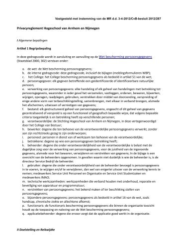 Privacyreglement HAN - Hogeschool van Arnhem en Nijmegen